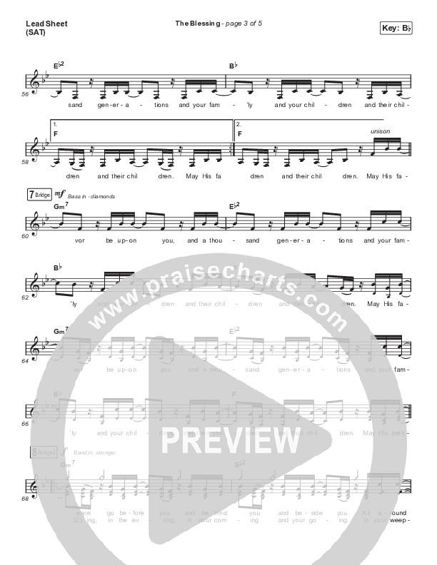 The Blessing (Choral Anthem SATB) Lead Sheet (SAT) (Elevation Worship / Cody Carnes / Kari Jobe / Arr. Cliff Duren / Mason Brown)