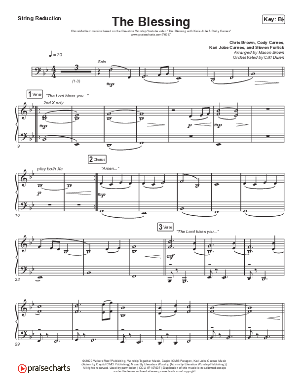 The Blessing (Choral Anthem SATB) String Reduction (Elevation Worship / Cody Carnes / Kari Jobe / Arr. Cliff Duren / Mason Brown)