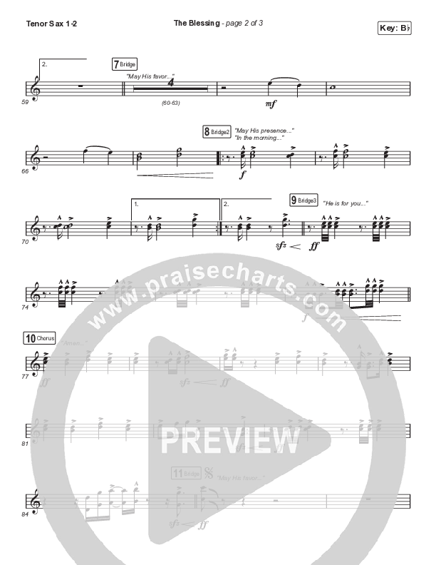 The Blessing (Choral Anthem SATB) Tenor Sax 1/2 (Elevation Worship / Cody Carnes / Kari Jobe / Arr. Cliff Duren / Mason Brown)