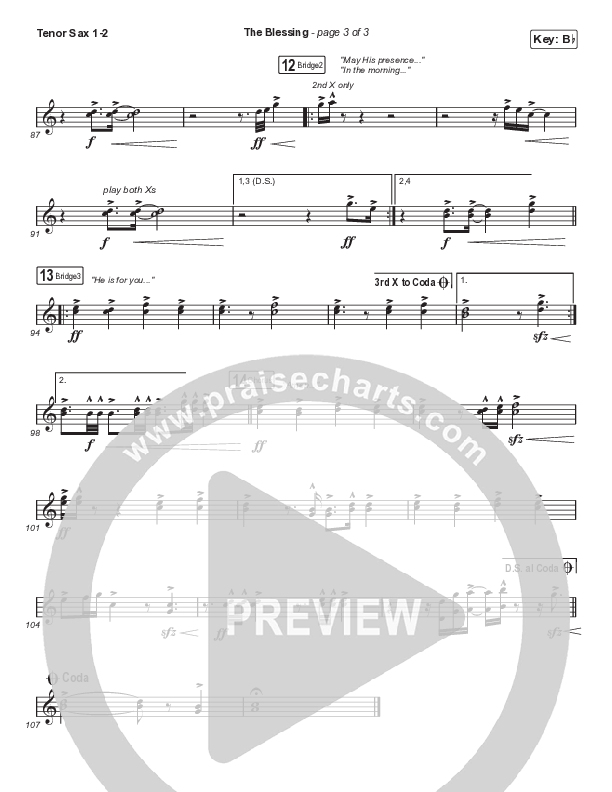 The Blessing (Choral Anthem SATB) Tenor Sax 1/2 (Elevation Worship / Cody Carnes / Kari Jobe / Arr. Cliff Duren / Mason Brown)