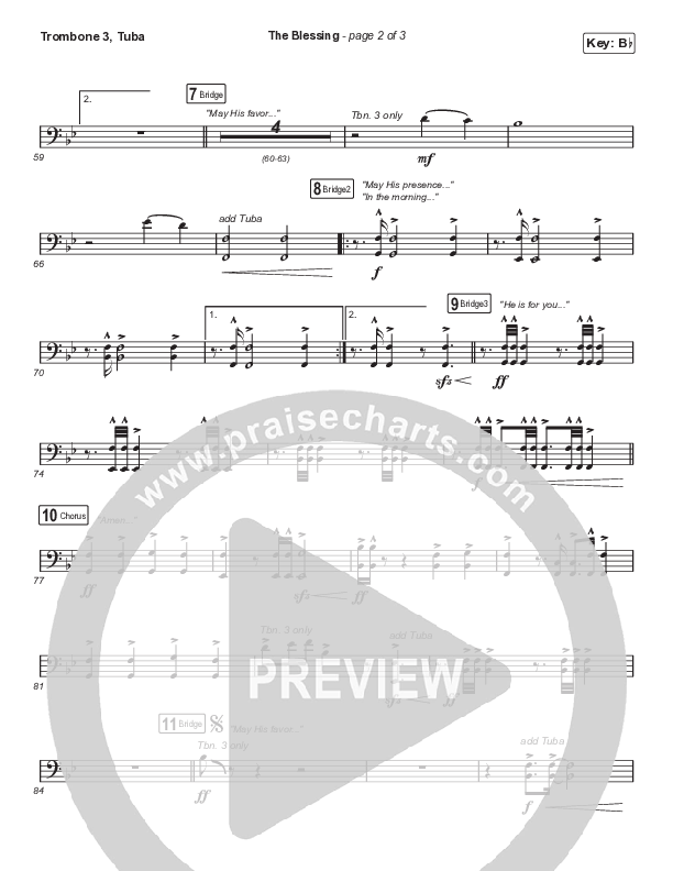 The Blessing (Choral Anthem SATB) Trombone 3/Tuba (Elevation Worship / Cody Carnes / Kari Jobe / Arr. Cliff Duren / Mason Brown)