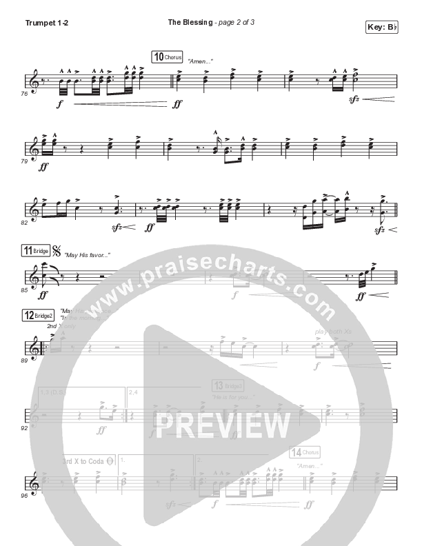 The Blessing (Choral Anthem SATB) Trumpet 1,2 (Elevation Worship / Cody Carnes / Kari Jobe / Arr. Cliff Duren / Mason Brown)