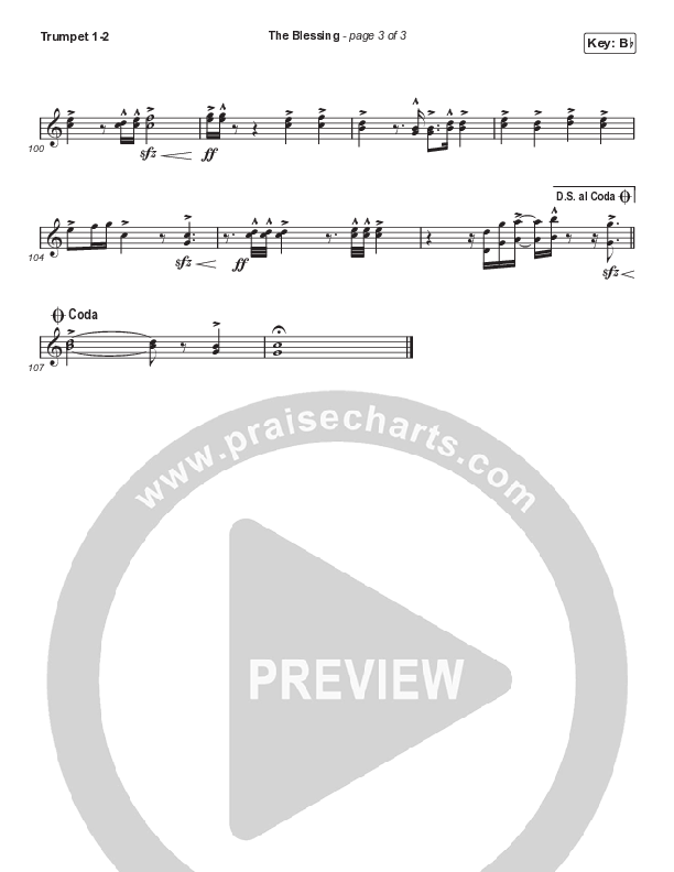 The Blessing (Choral Anthem SATB) Trumpet 1,2 (Elevation Worship / Cody Carnes / Kari Jobe / Arr. Cliff Duren / Mason Brown)