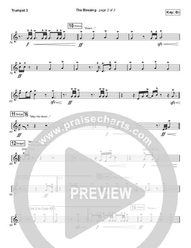 The Blessing (Choral Anthem SATB) Trumpet 3 (Elevation Worship / Cody Carnes / Kari Jobe / Arr. Cliff Duren / Mason Brown)