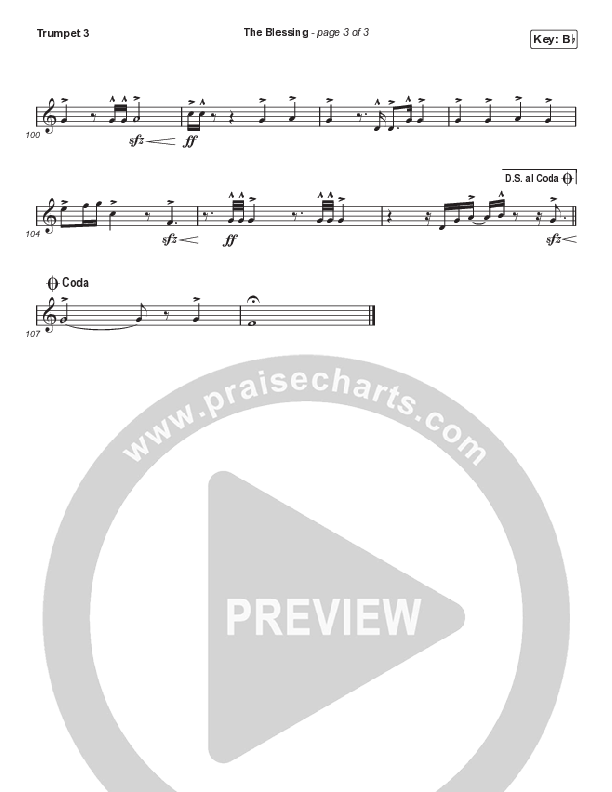 The Blessing (Choral Anthem SATB) Trumpet 3 (Elevation Worship / Cody Carnes / Kari Jobe / Arr. Cliff Duren / Mason Brown)