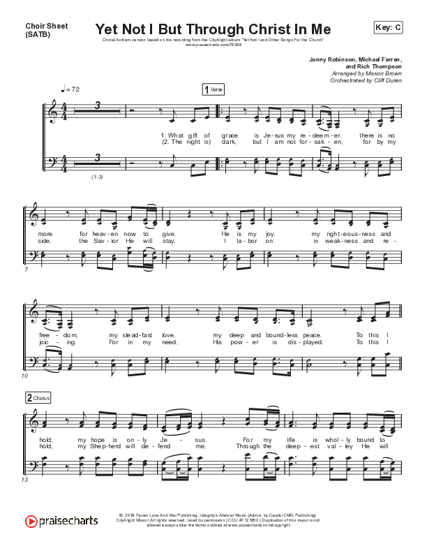 Yet Not I But Through Christ In Me (Choral Anthem SATB) Choir Sheet (SATB) (CityAlight / Arr. Cliff Duren / Mason Brown)