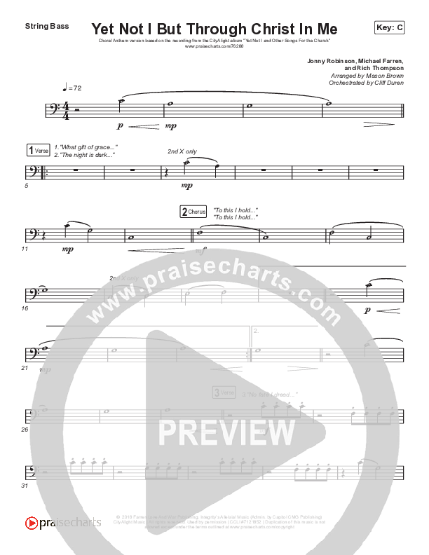 Yet Not I But Through Christ In Me (Choral Anthem SATB) Double Bass (CityAlight / Arr. Cliff Duren / Mason Brown)