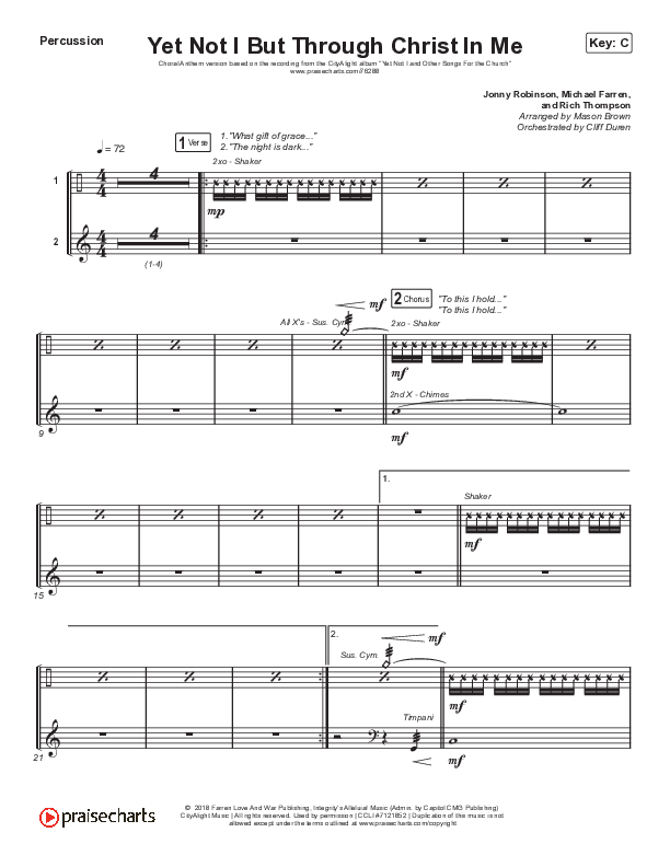 Yet Not I But Through Christ In Me (Choral Anthem SATB) Percussion (CityAlight / Arr. Cliff Duren / Mason Brown)