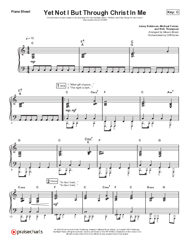 Yet Not I But Through Christ In Me (Choral Anthem SATB) Piano Sheet (CityAlight / Arr. Cliff Duren / Mason Brown)