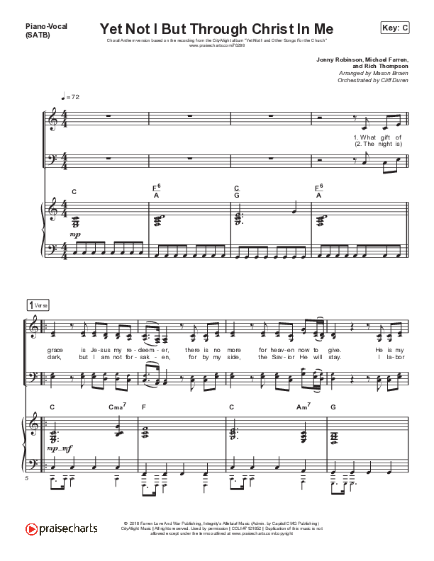 Yet Not I But Through Christ In Me (Choral Anthem SATB) Piano/Vocal Pack (CityAlight / Arr. Cliff Duren / Mason Brown)