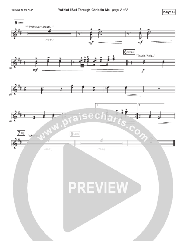 Yet Not I But Through Christ In Me (Choral Anthem SATB) Tenor Sax 1/2 (CityAlight / Arr. Cliff Duren / Mason Brown)