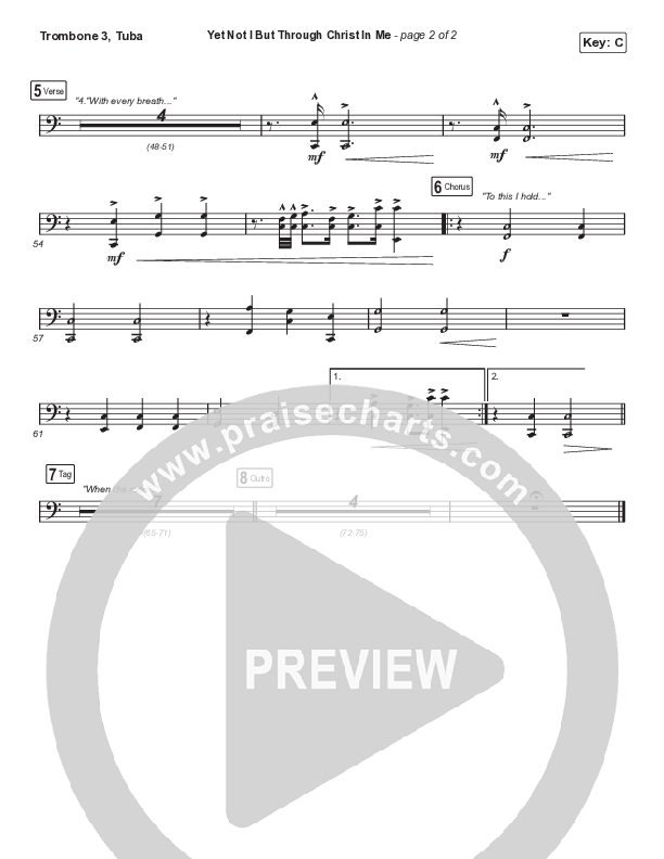 Yet Not I But Through Christ In Me (Choral Anthem SATB) Trombone 3/Tuba (CityAlight / Arr. Cliff Duren / Mason Brown)