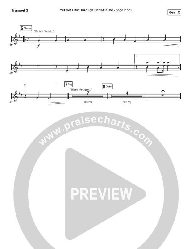 Yet Not I But Through Christ In Me (Choral Anthem SATB) Trumpet 3 (CityAlight / Arr. Cliff Duren / Mason Brown)