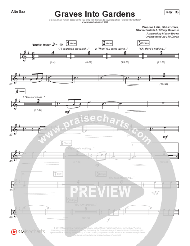 Graves Into Gardens (Choral Anthem SATB) Alto Sax (Elevation Worship / Brandon Lake / Arr. Cliff Duren / Mason Brown)