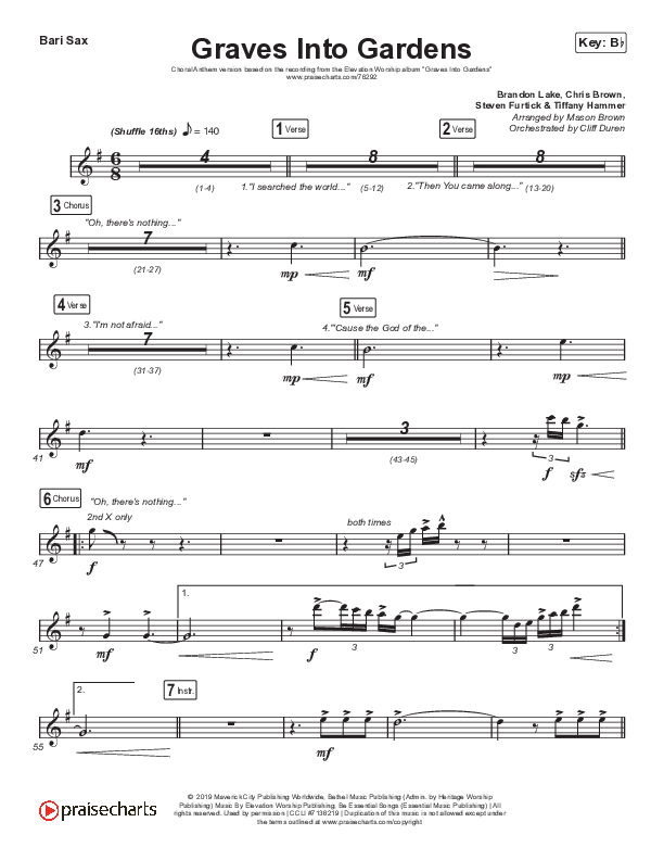 Graves Into Gardens (Choral Anthem SATB) Bari Sax (Elevation Worship / Brandon Lake / Arr. Cliff Duren / Mason Brown)