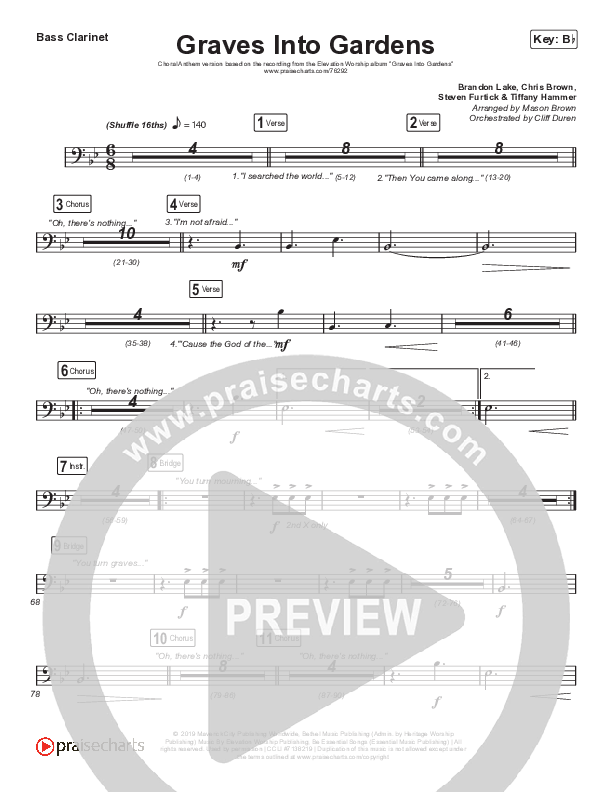 Graves Into Gardens (Choral Anthem SATB) Bass Clarinet (Elevation Worship / Brandon Lake / Arr. Cliff Duren / Mason Brown)