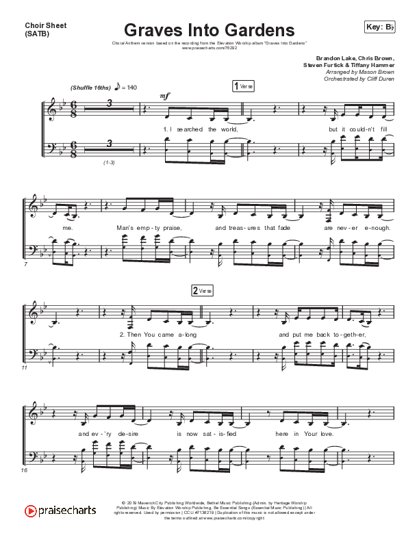 Graves Into Gardens (Choral Anthem SATB) Choir Sheet (SATB) (Elevation Worship / Brandon Lake / Arr. Cliff Duren / Mason Brown)