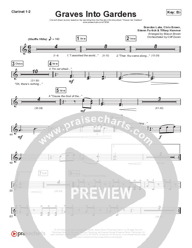 Graves Into Gardens (Choral Anthem SATB) Clarinet 1/2 (Elevation Worship / Brandon Lake / Arr. Cliff Duren / Mason Brown)