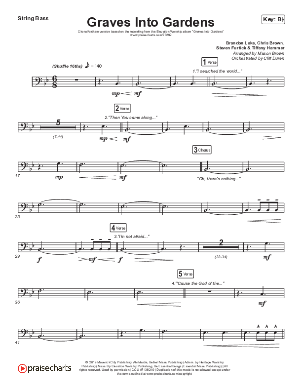 Graves Into Gardens (Choral Anthem SATB) Double Bass (Elevation Worship / Brandon Lake / Arr. Cliff Duren / Mason Brown)