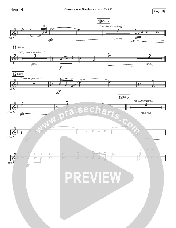 Graves Into Gardens (Choral Anthem SATB) French Horn 1/2 (Elevation Worship / Brandon Lake / Arr. Cliff Duren / Mason Brown)