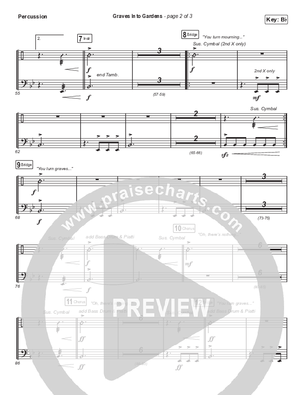 Graves Into Gardens (Choral Anthem SATB) Percussion (Elevation Worship / Brandon Lake / Arr. Cliff Duren / Mason Brown)