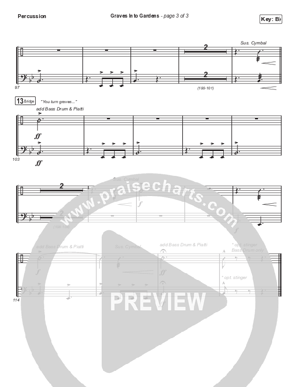 Graves Into Gardens (Choral Anthem SATB) Percussion (Elevation Worship / Brandon Lake / Arr. Cliff Duren / Mason Brown)