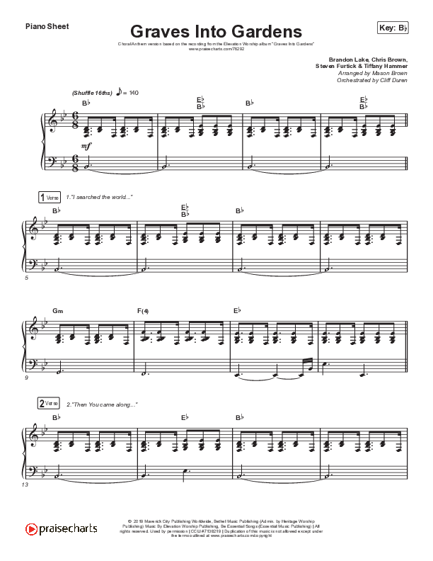 Graves Into Gardens (Choral Anthem SATB) Piano Sheet (Elevation Worship / Brandon Lake / Arr. Cliff Duren / Mason Brown)