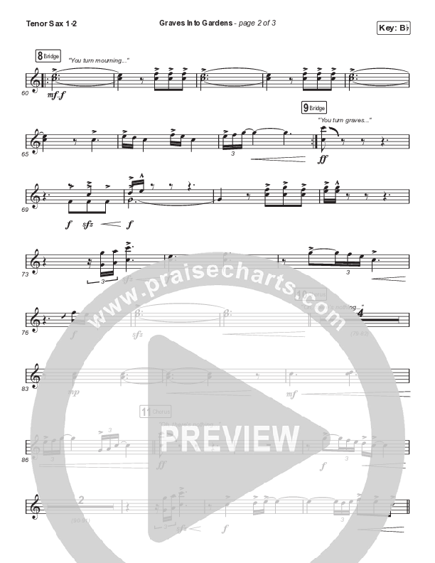 Graves Into Gardens (Choral Anthem SATB) Tenor Sax 1/2 (Elevation Worship / Brandon Lake / Arr. Cliff Duren / Mason Brown)