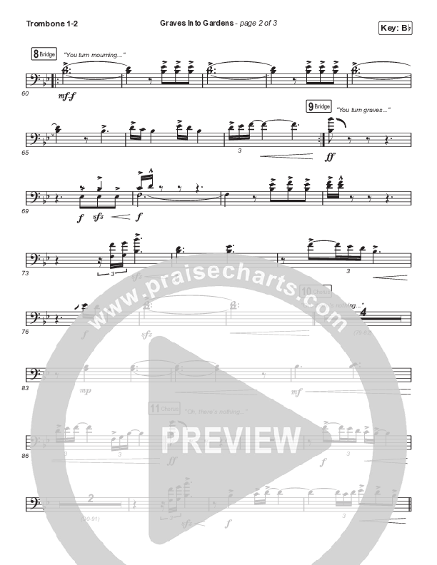 Graves Into Gardens (Choral Anthem SATB) Trombone 1/2 (Elevation Worship / Brandon Lake / Arr. Cliff Duren / Mason Brown)