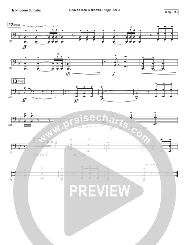 Graves Into Gardens (Choral Anthem SATB) Trombone 3/Tuba (Elevation Worship / Brandon Lake / Arr. Cliff Duren / Mason Brown)