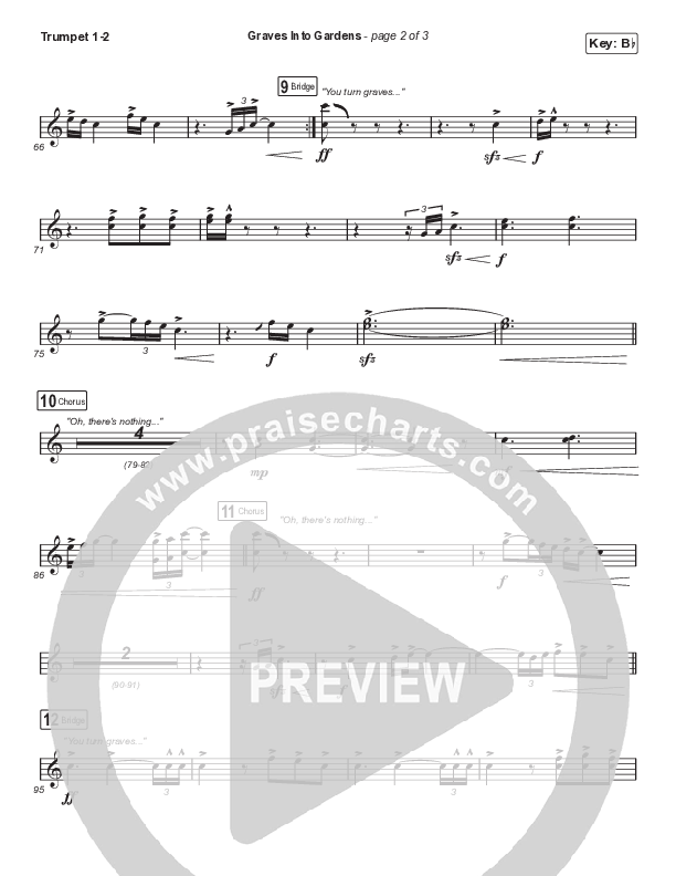 Graves Into Gardens (Choral Anthem SATB) Trumpet 1,2 (Elevation Worship / Brandon Lake / Arr. Cliff Duren / Mason Brown)