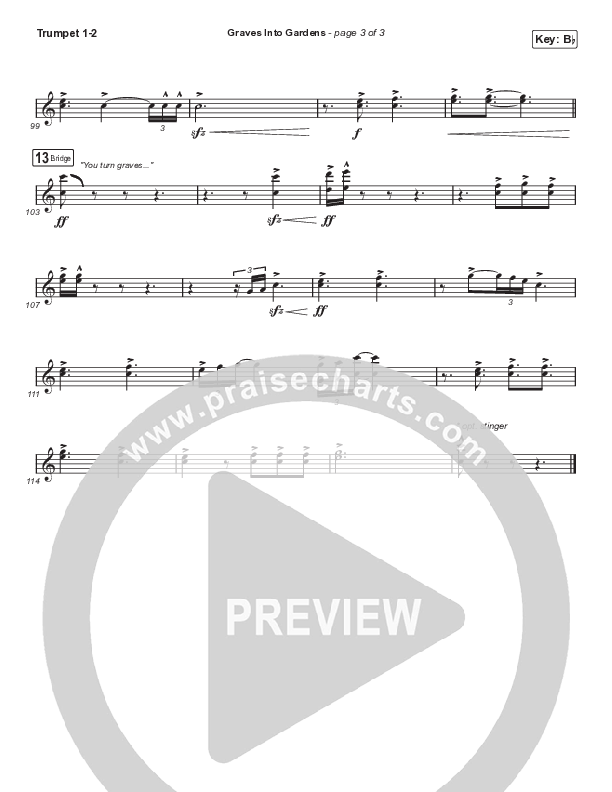 Graves Into Gardens (Choral Anthem SATB) Trumpet 1,2 (Elevation Worship / Brandon Lake / Arr. Cliff Duren / Mason Brown)