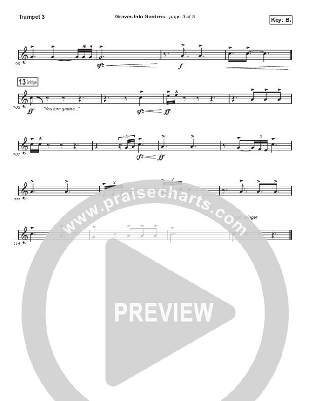 Graves Into Gardens (Choral Anthem SATB) Trumpet 3 (Elevation Worship / Brandon Lake / Arr. Cliff Duren / Mason Brown)