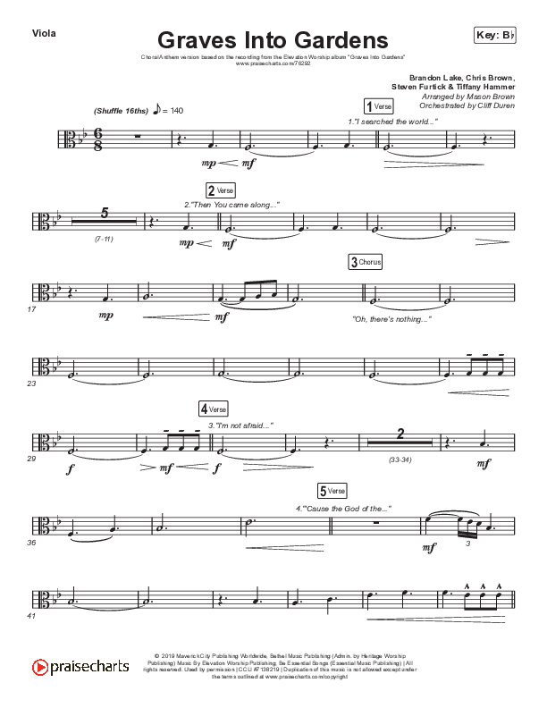 Graves Into Gardens (Choral Anthem SATB) Viola (Elevation Worship / Brandon Lake / Arr. Cliff Duren / Mason Brown)