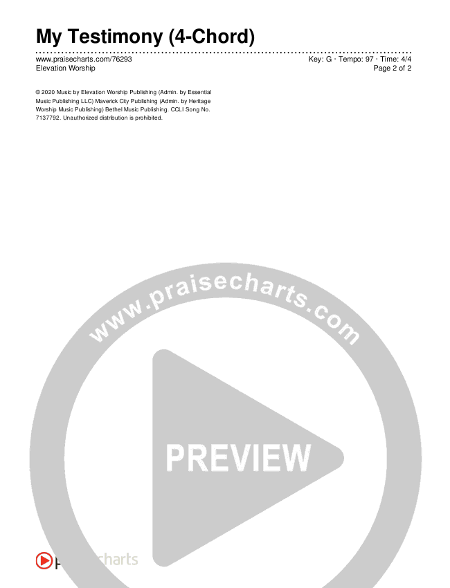 My Testimony (4-Chord) Chord Chart (Elevation Worship)