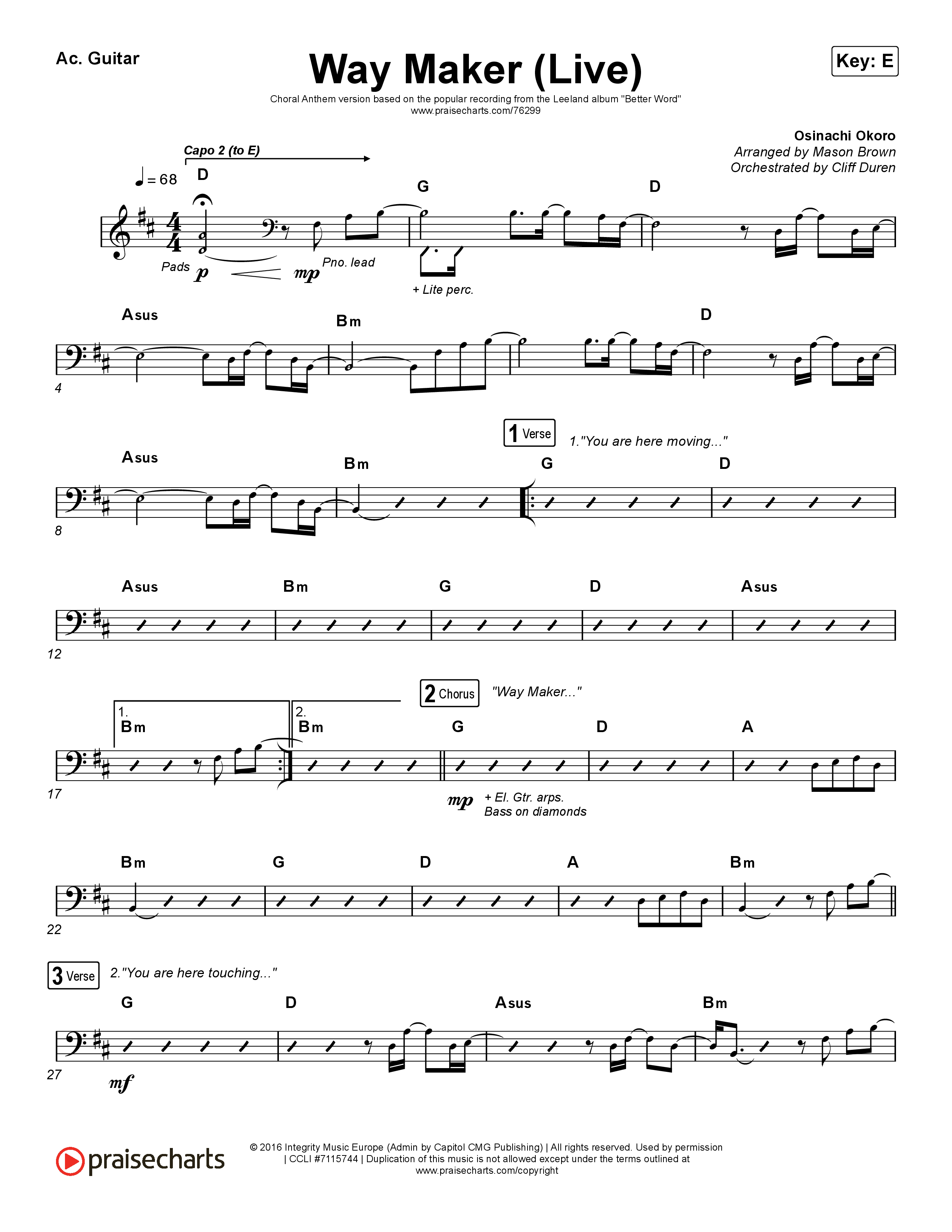 Way Maker (Choral Anthem SATB) Acoustic Guitar (Leeland / Arr. Cliff Duren / Mason Brown)
