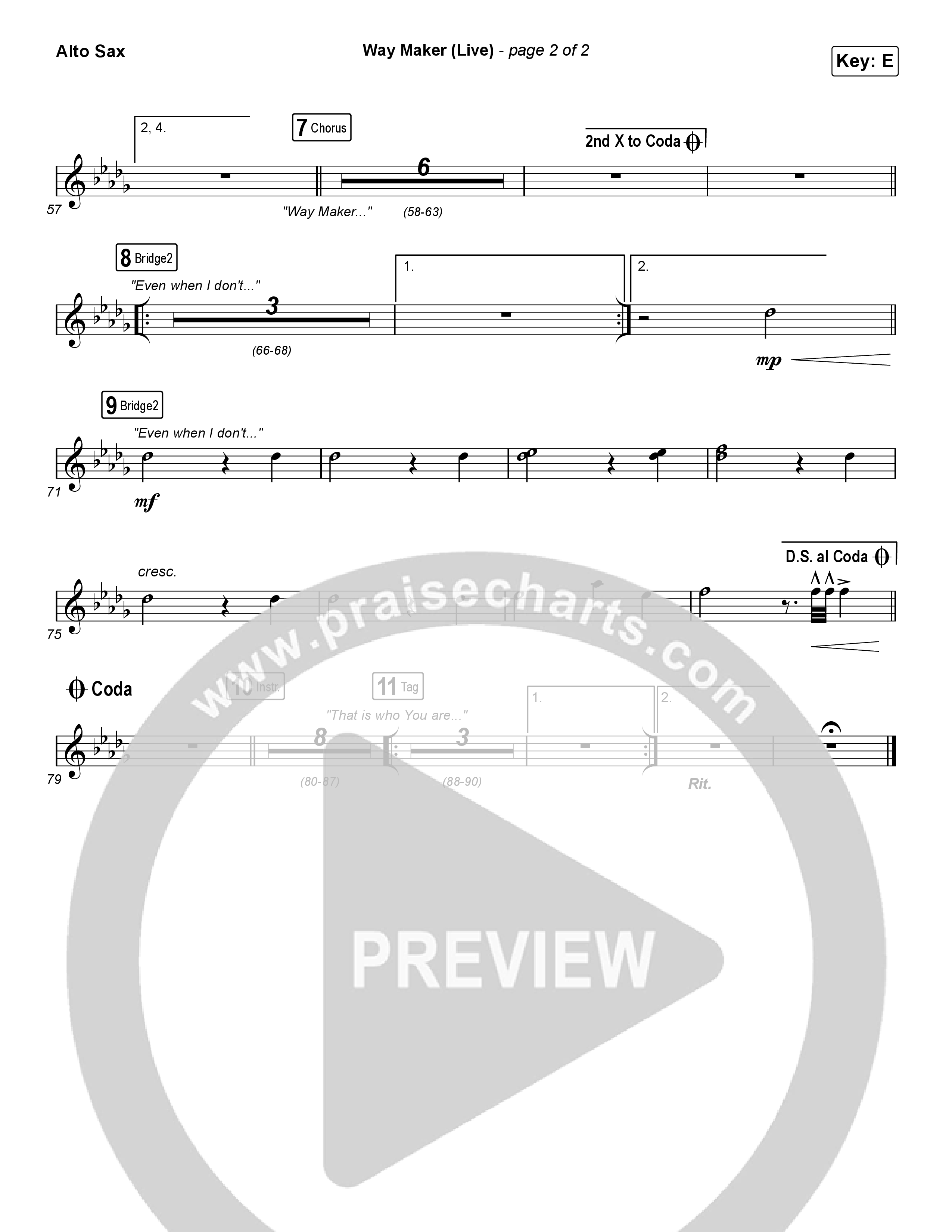 Way Maker (Choral Anthem SATB) Alto Sax (Leeland / Arr. Cliff Duren / Mason Brown)