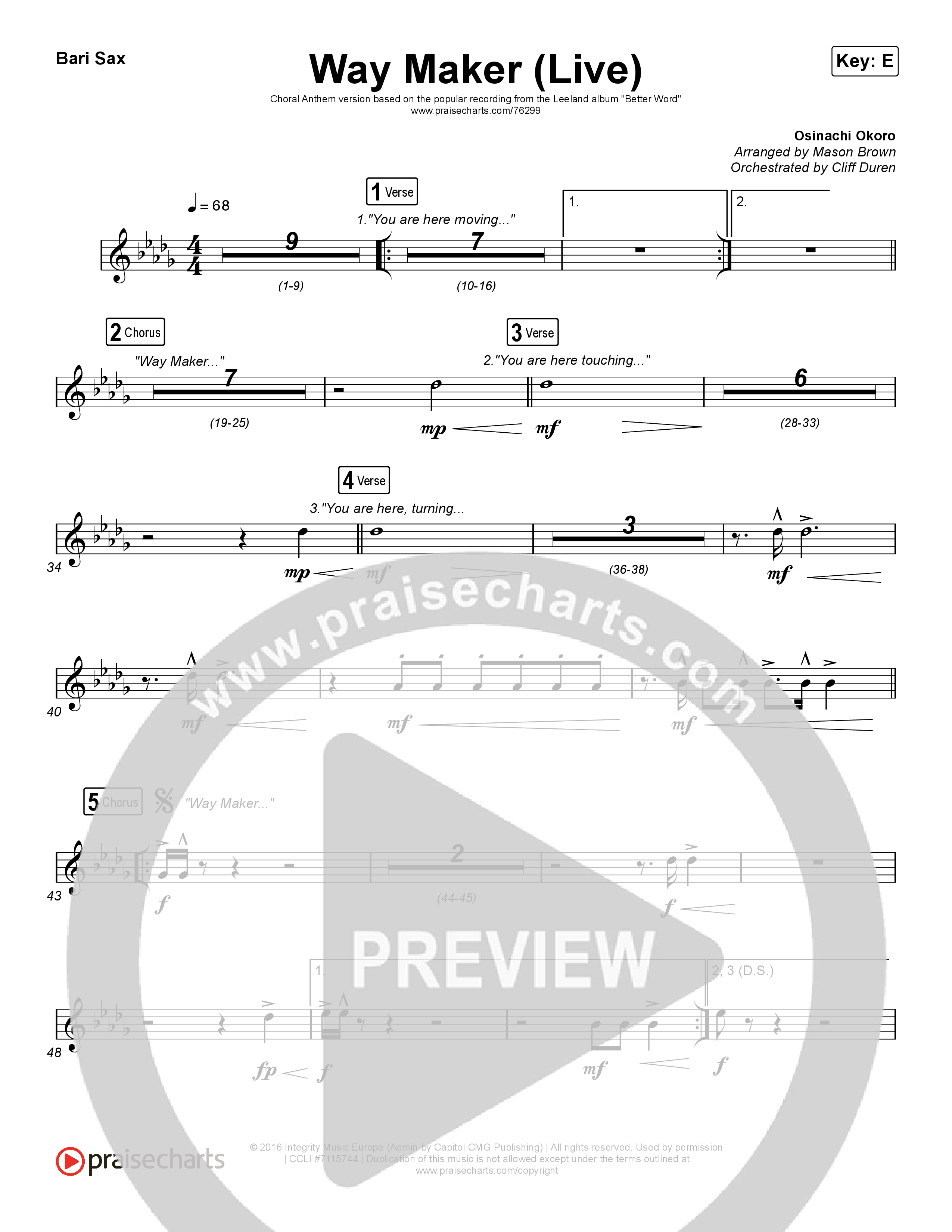 Way Maker (Choral Anthem SATB) Bari Sax (Leeland / Arr. Cliff Duren / Mason Brown)