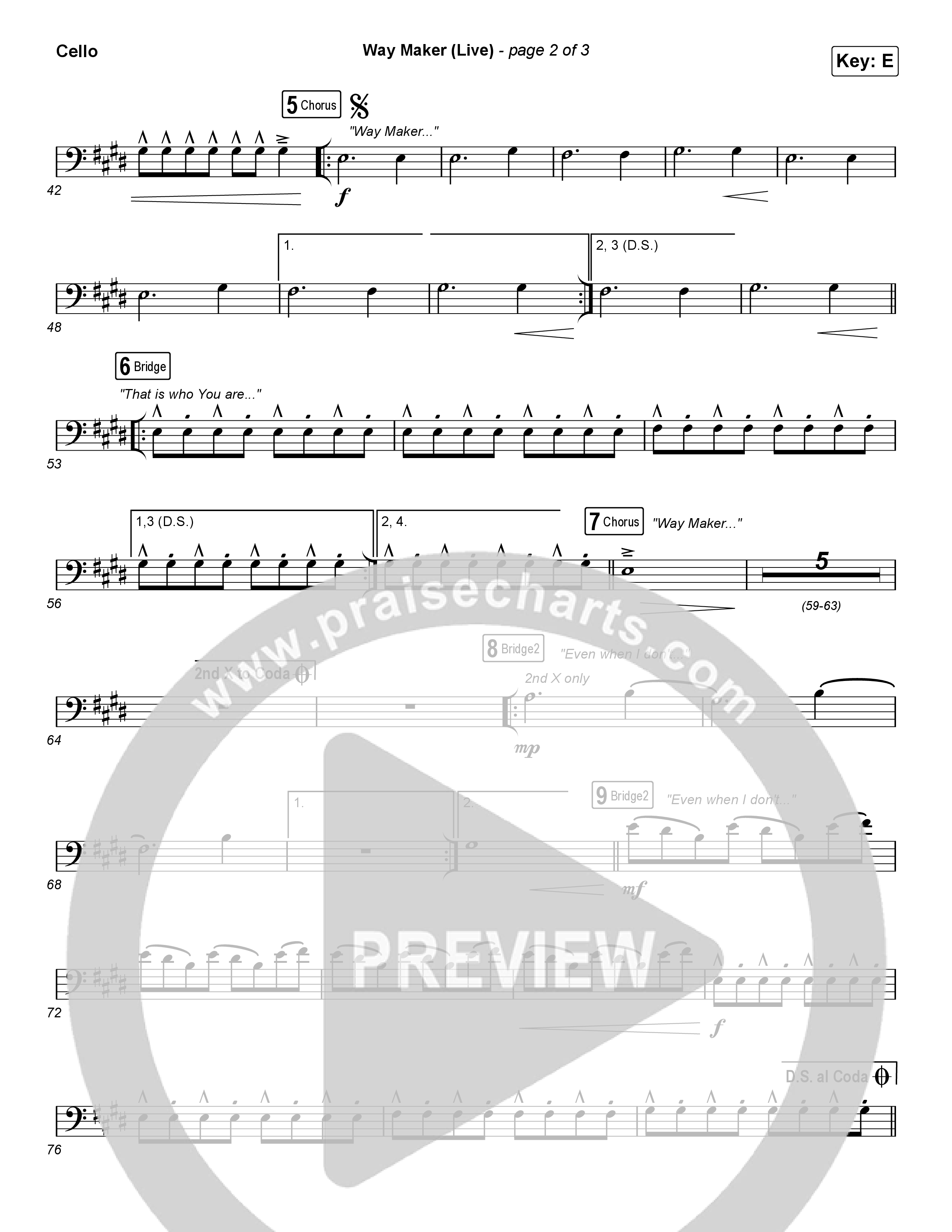 Way Maker (Choral Anthem SATB) Cello (Leeland / Arr. Cliff Duren / Mason Brown)