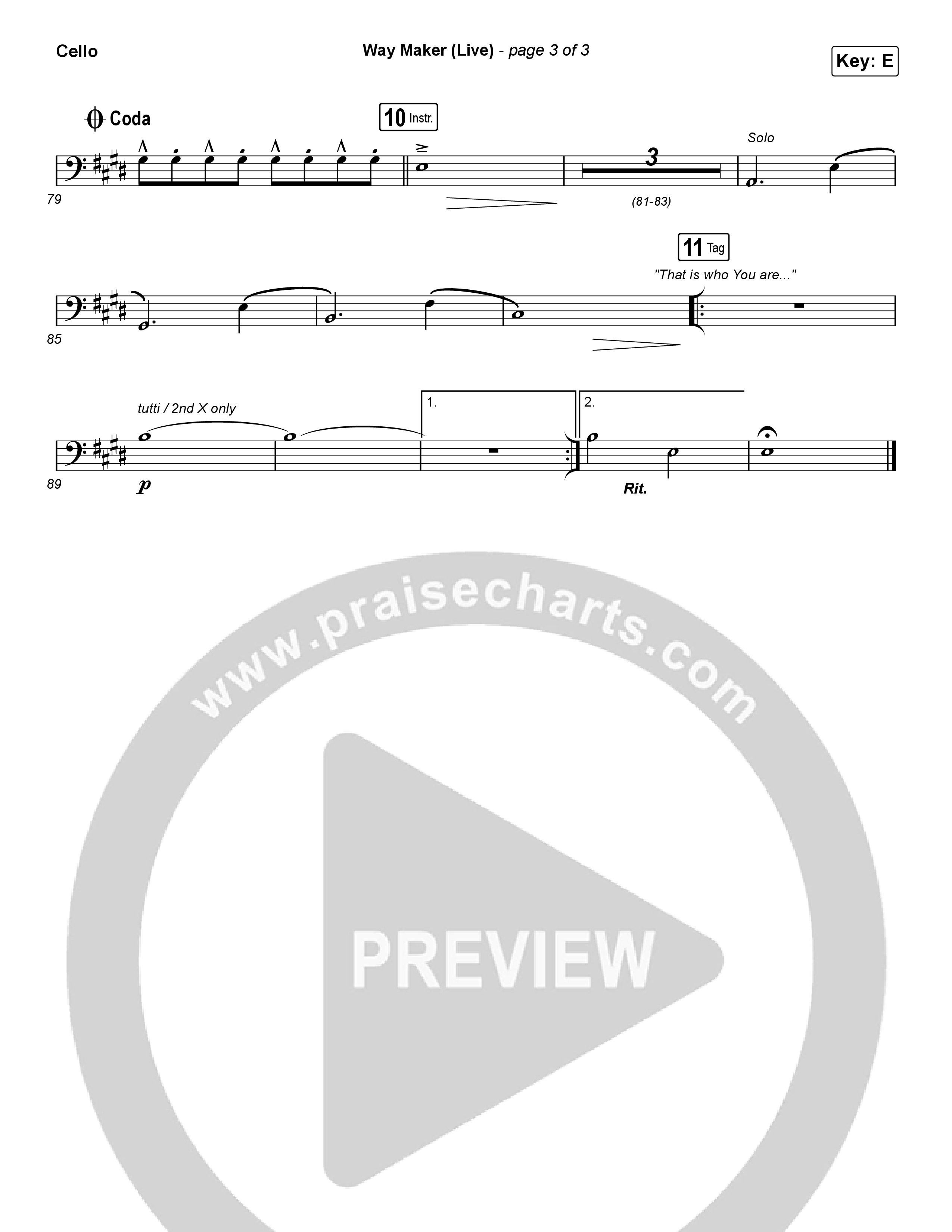 Way Maker (Choral Anthem SATB) Cello (Leeland / Arr. Cliff Duren / Mason Brown)