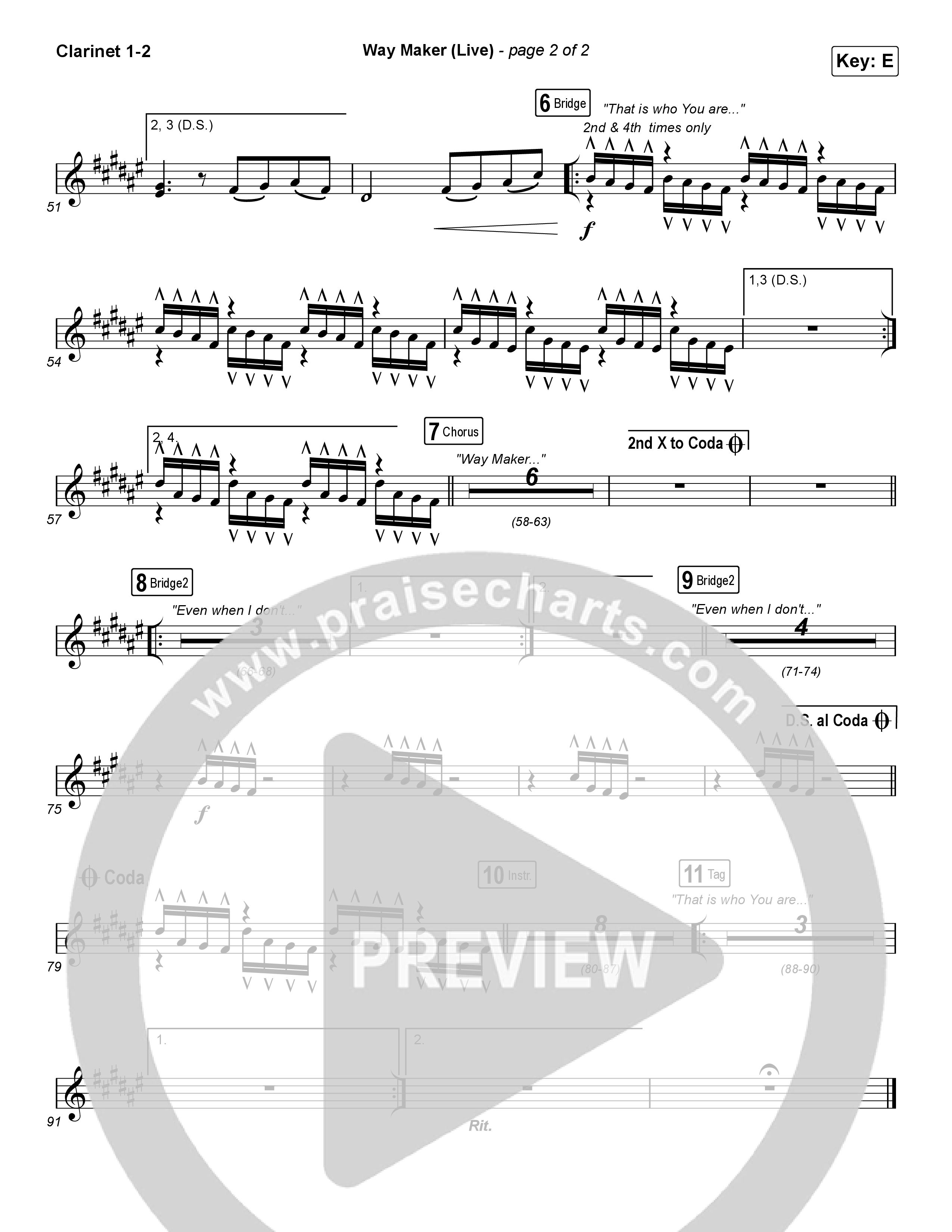 Way Maker (Choral Anthem SATB) Clarinet 1/2 (Leeland / Arr. Cliff Duren / Mason Brown)