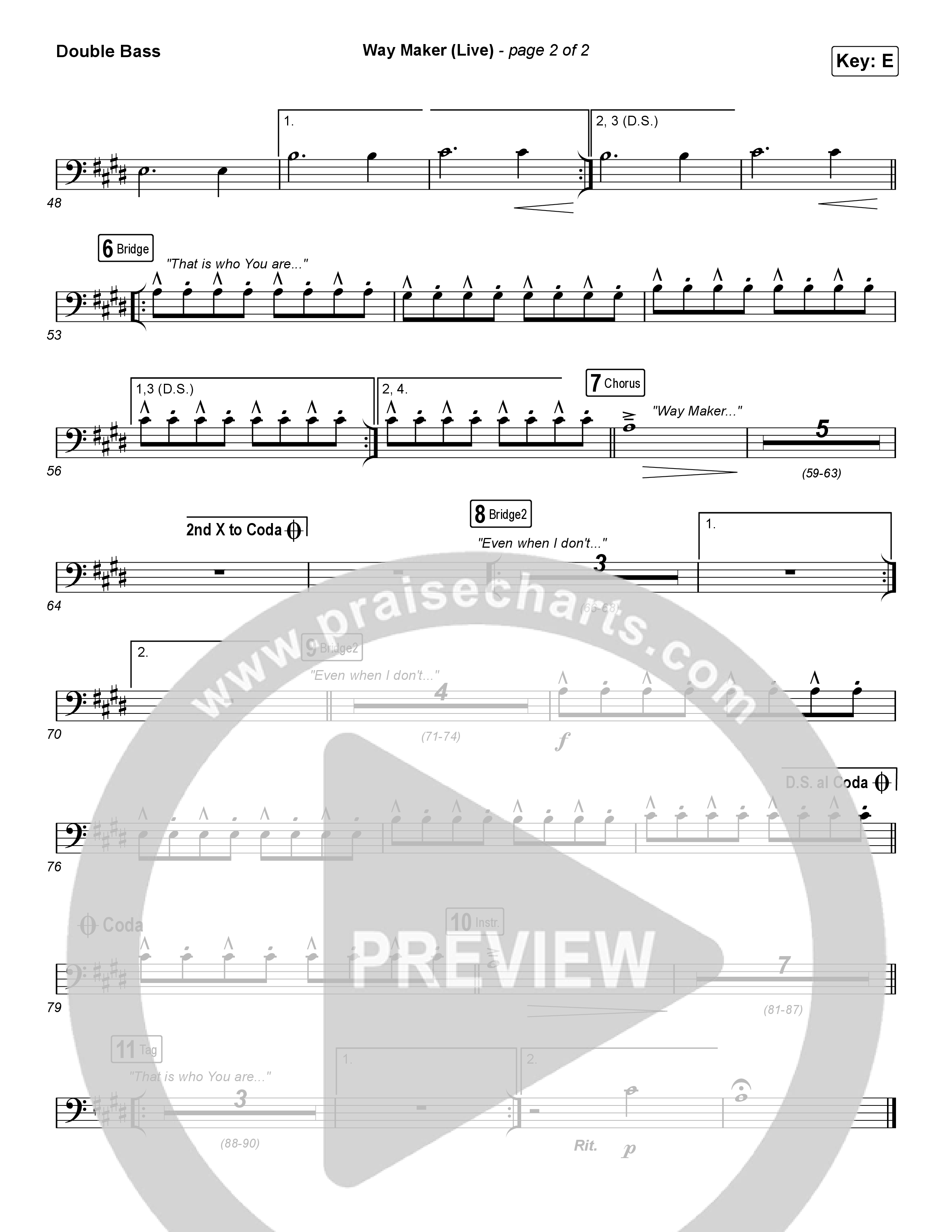 Way Maker (Choral Anthem SATB) Double Bass (Leeland / Arr. Cliff Duren / Mason Brown)