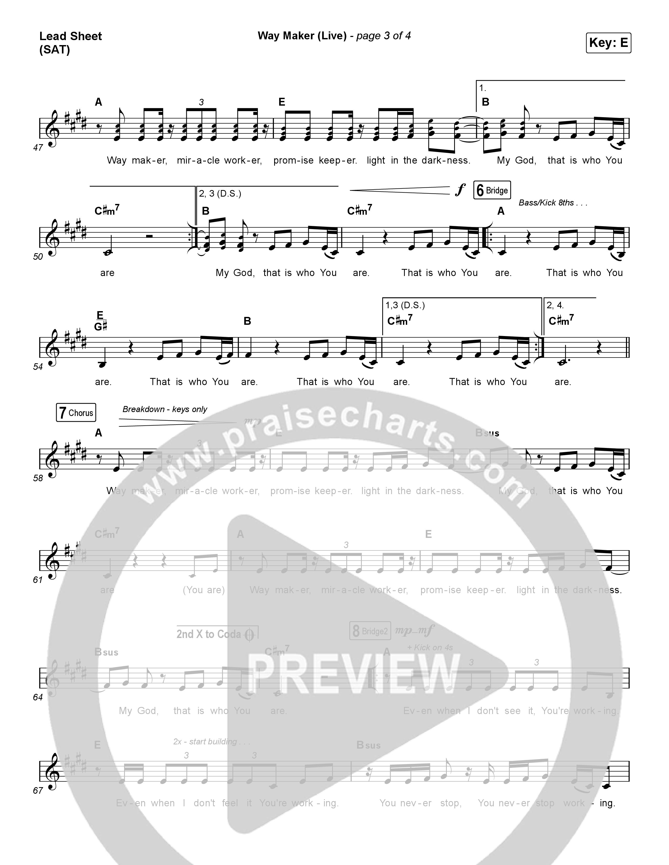 Way Maker (Choral Anthem SATB) Lead Sheet (SAT) (Leeland / Arr. Cliff Duren / Mason Brown)