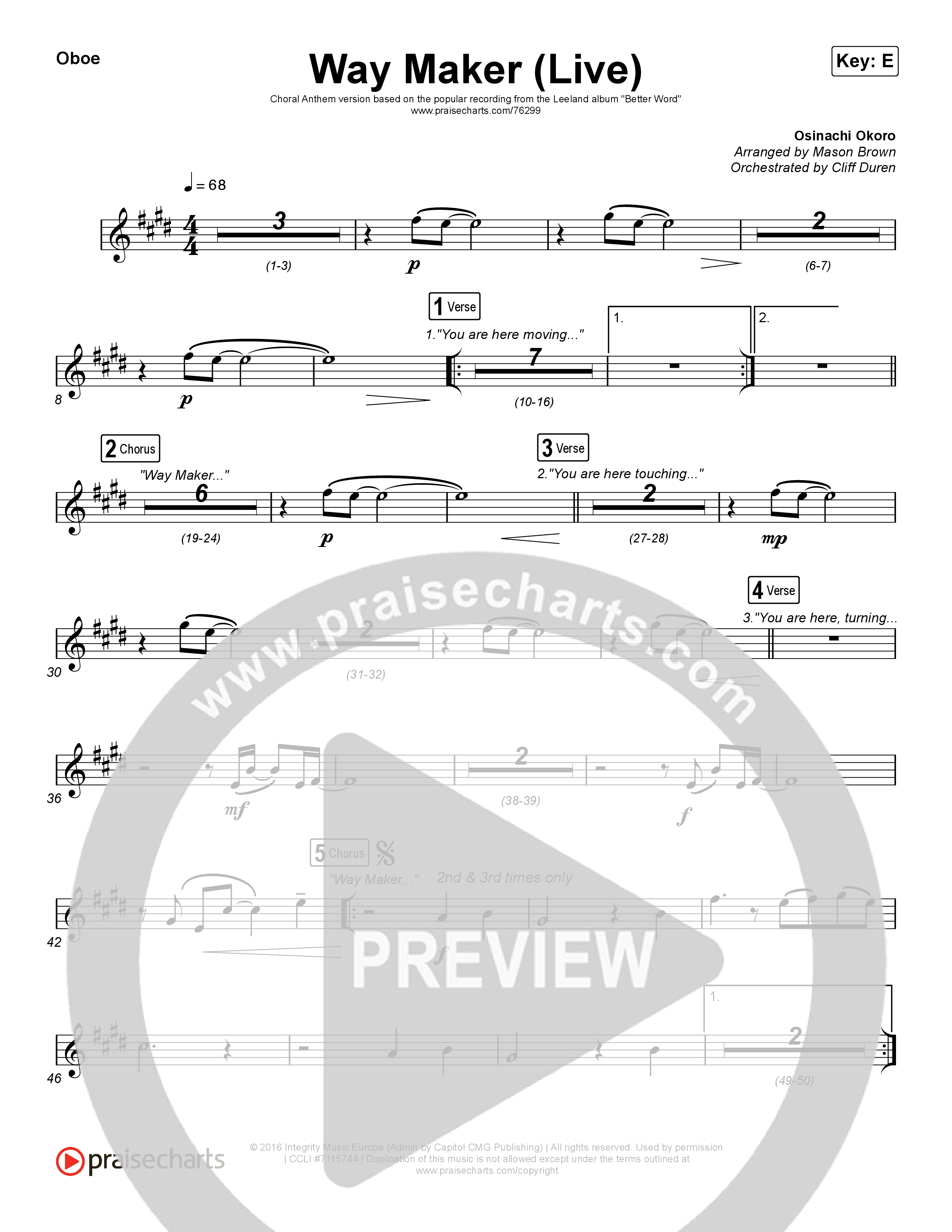 Way Maker (Choral Anthem SATB) Wind Pack (Leeland / Arr. Cliff Duren / Mason Brown)