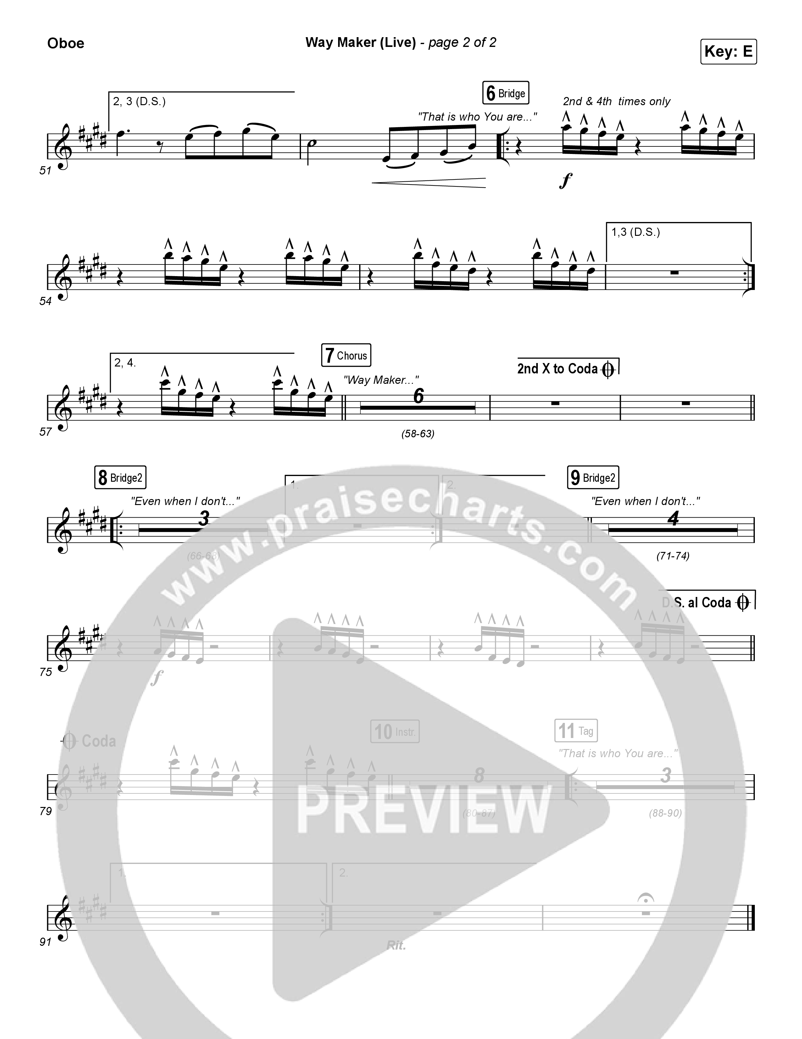 Way Maker (Choral Anthem SATB) Oboe (Leeland / Arr. Cliff Duren / Mason Brown)