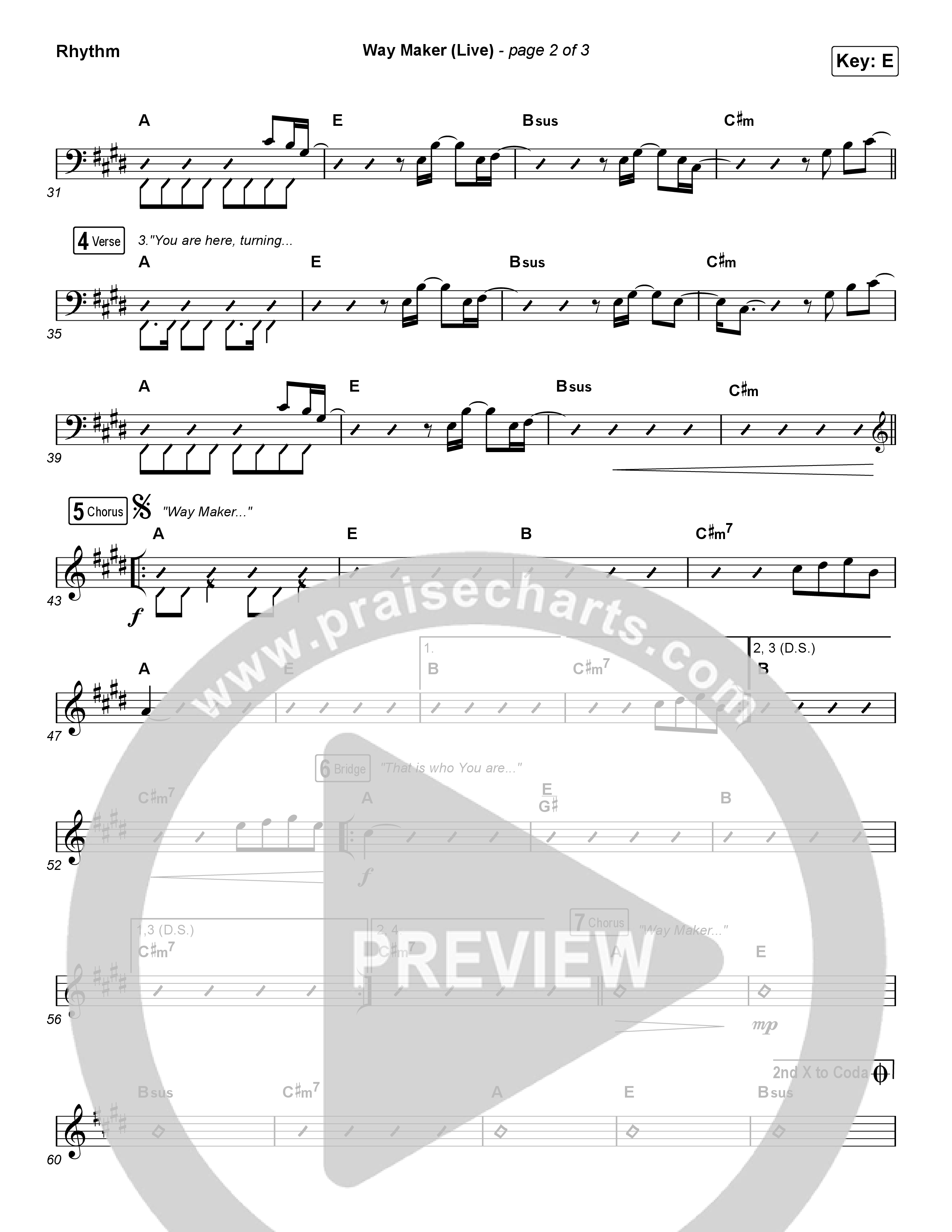 Way Maker (Choral Anthem SATB) Rhythm Chart (Leeland / Arr. Cliff Duren / Mason Brown)