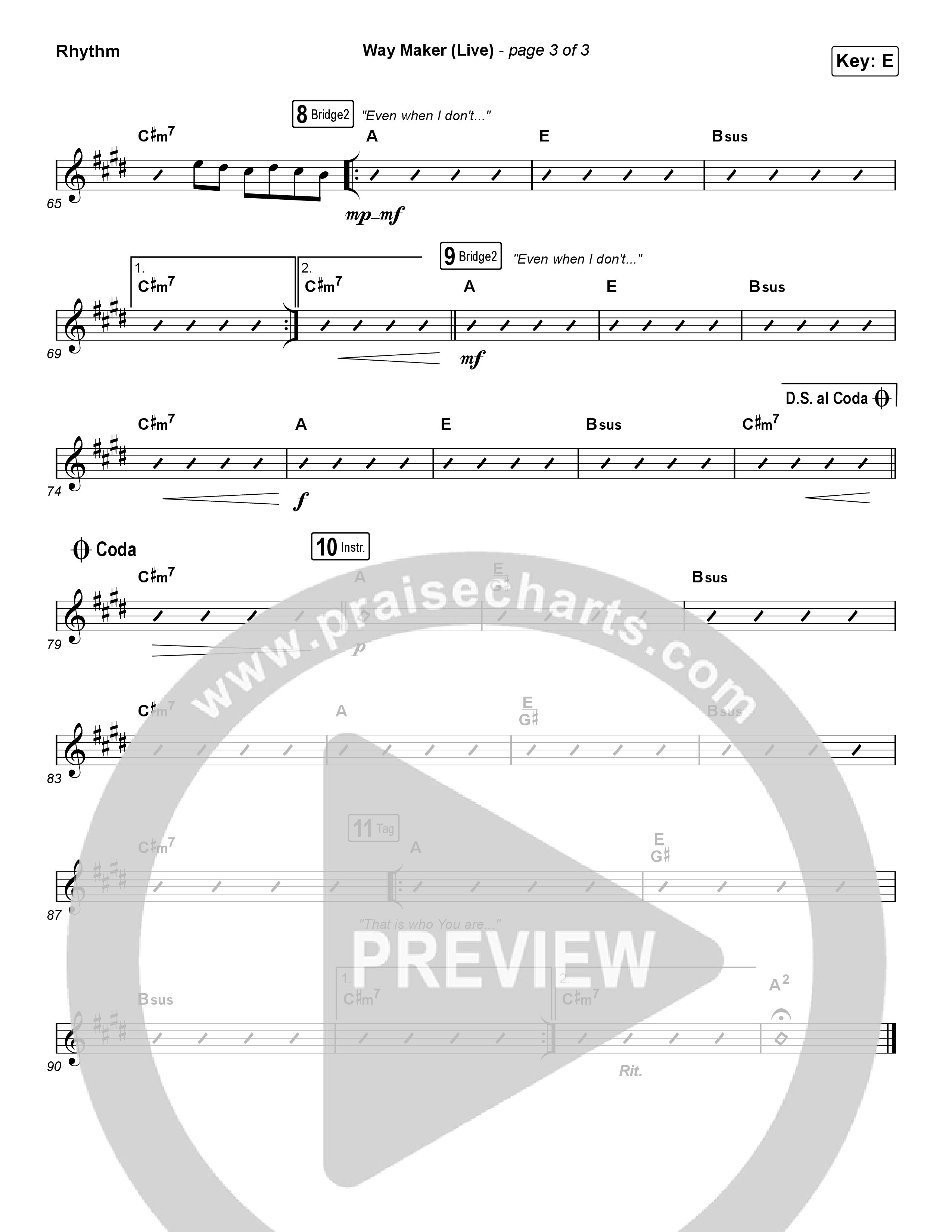 Way Maker (Choral Anthem SATB) Rhythm Chart (Leeland / Arr. Cliff Duren / Mason Brown)