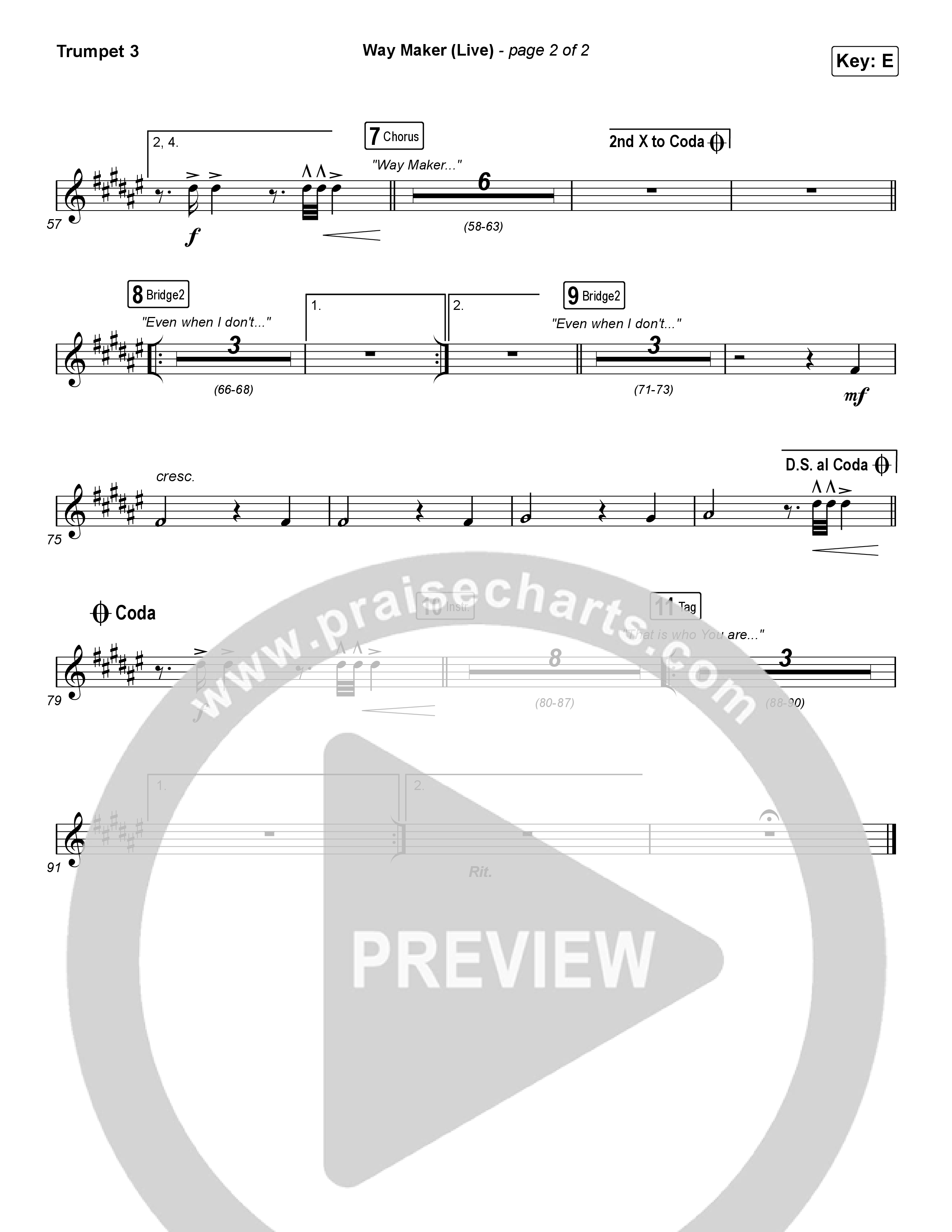 Way Maker (Choral Anthem SATB) Trumpet 3 (Leeland / Arr. Cliff Duren / Mason Brown)
