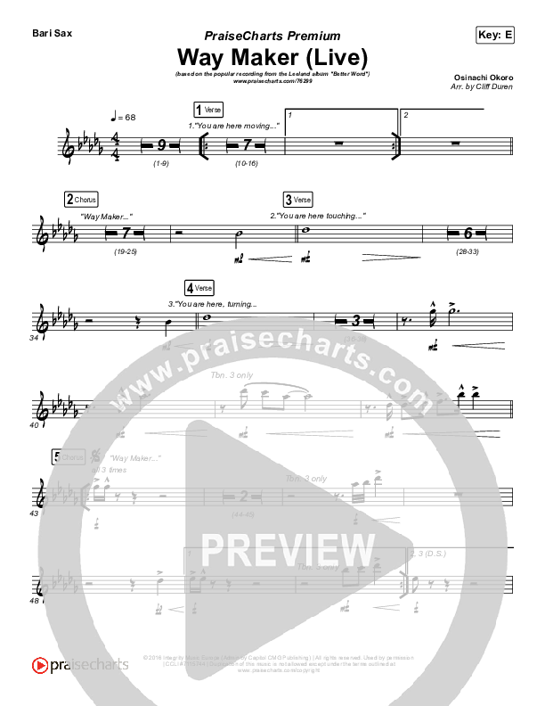 Way Maker (Choral Anthem SATB) Bari Sax (Leeland / Arr. Cliff Duren / Mason Brown)