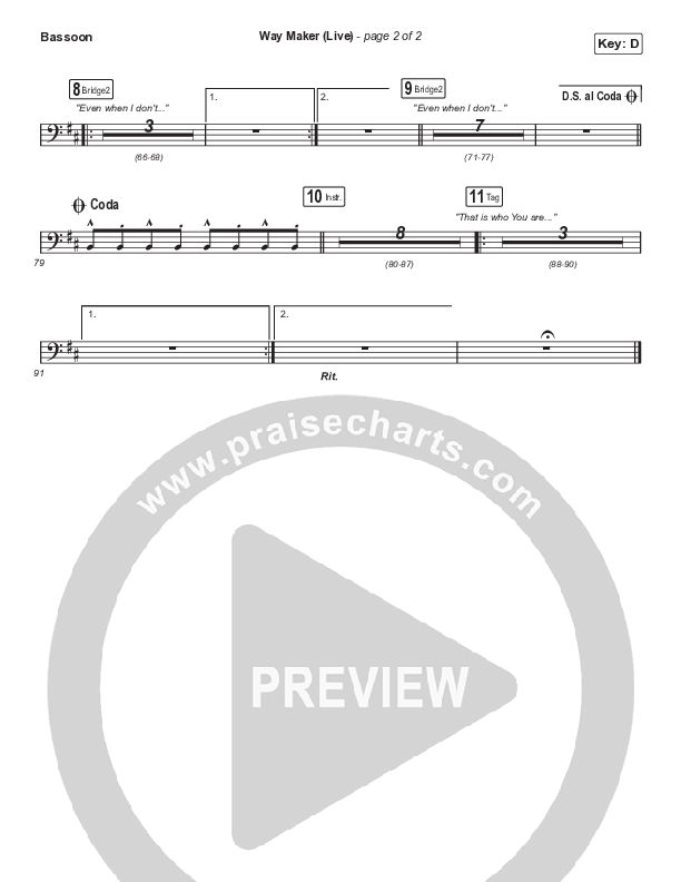 Way Maker (Choral Anthem SATB) Bassoon (Leeland / Arr. Cliff Duren / Mason Brown)